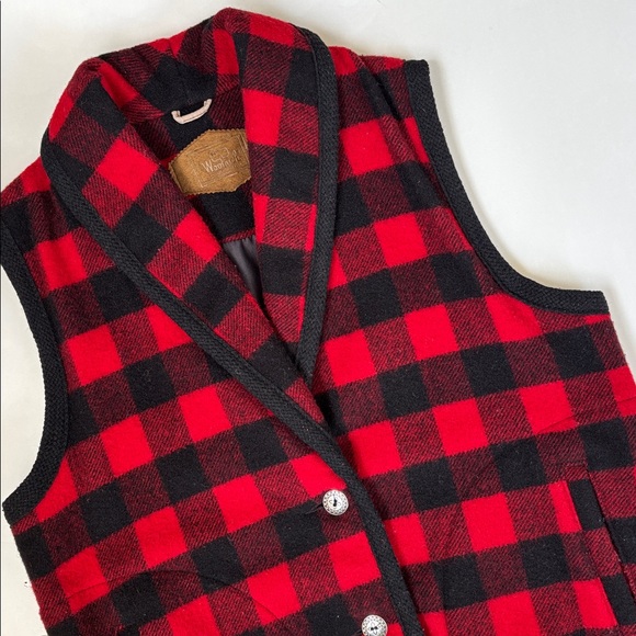 Woolrich Other - Vintage Woolrich Wool Buffalo Plaid Lined Vest USA‎ Red Black Button Mens Medium